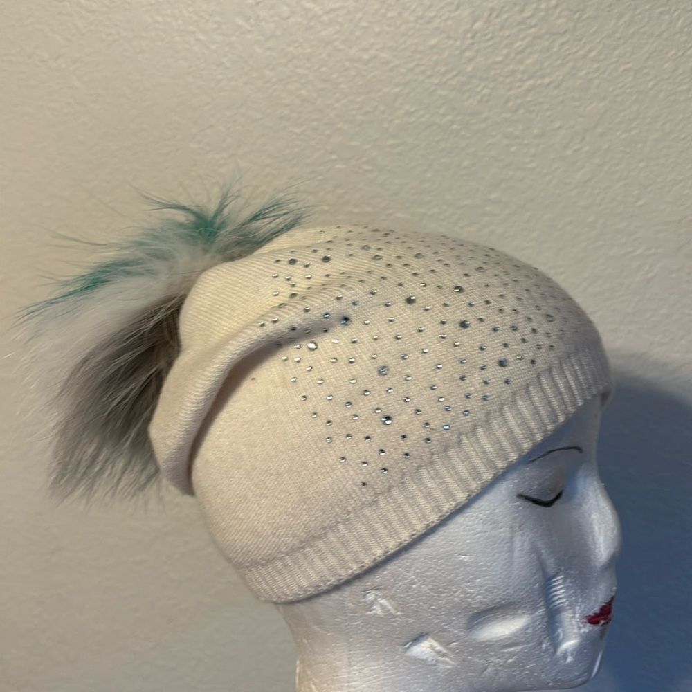Maniere Rhinestone Pom Pom Beanie